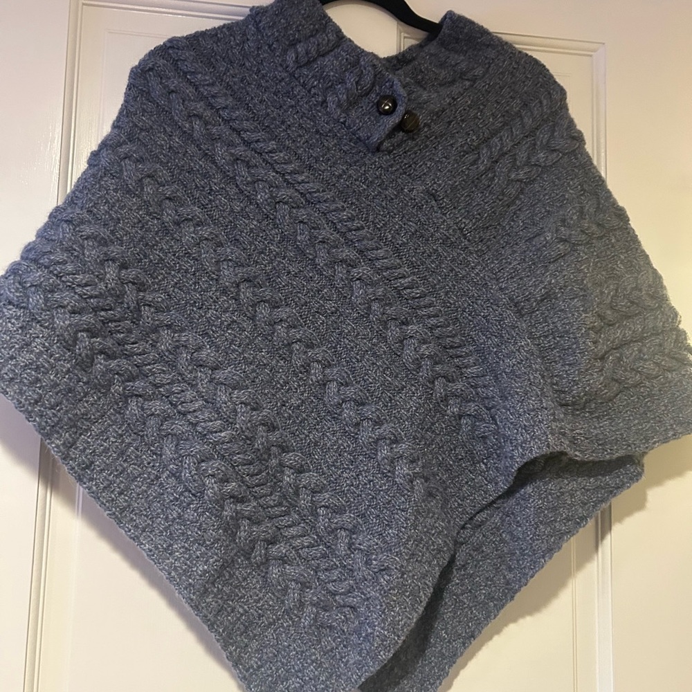 Aran Heather Gray Cable Knit Poncho